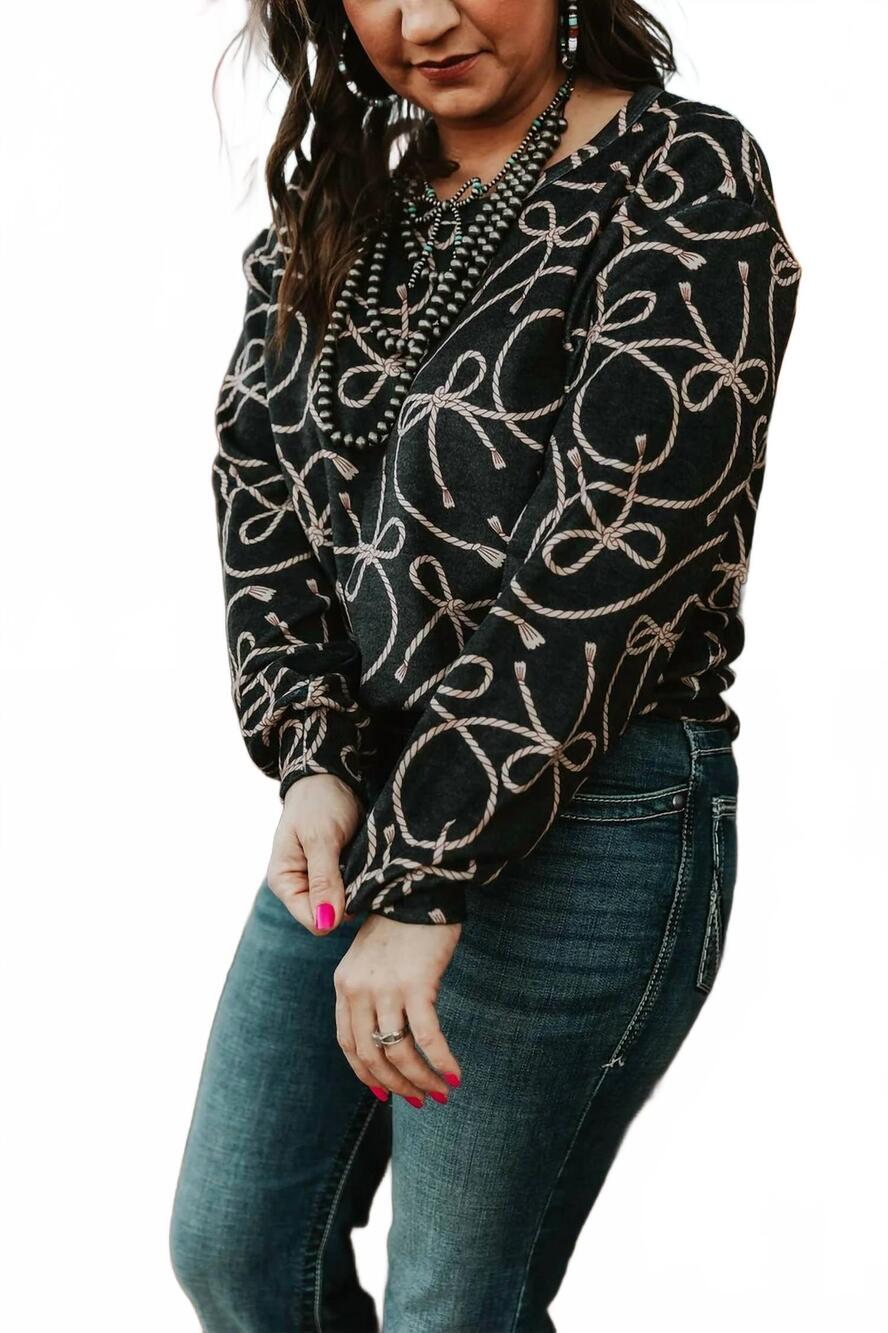 NEW STERLING KREEK rope me in long sleeve top in black